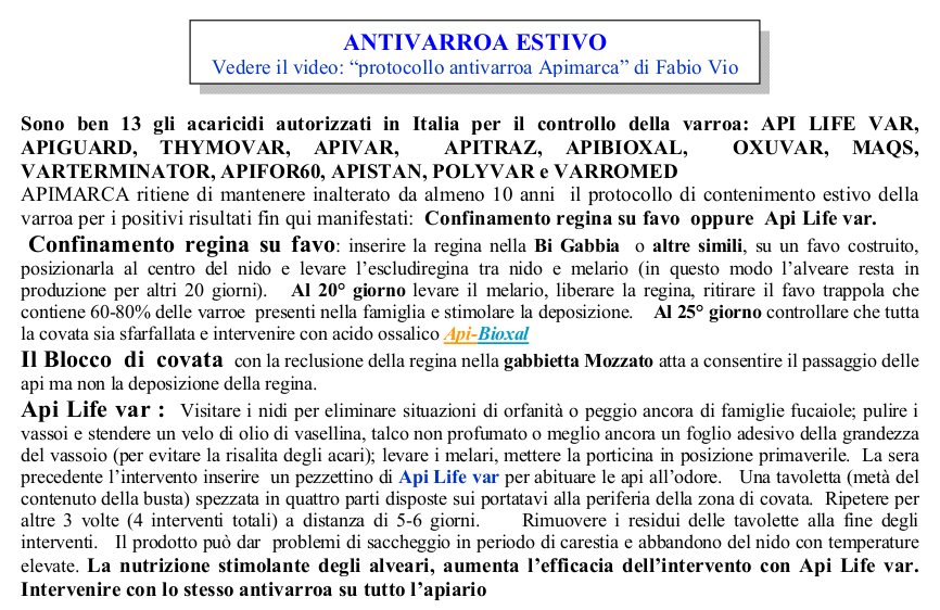 Trattamento antivarroa estivo
