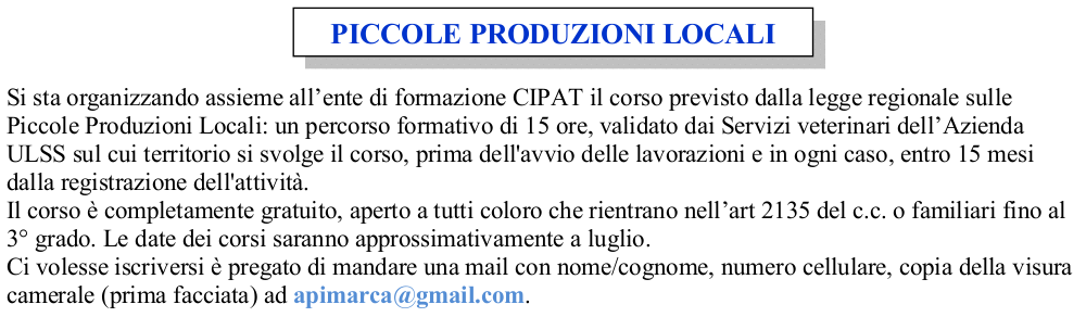 Corso piccole produzioni locali