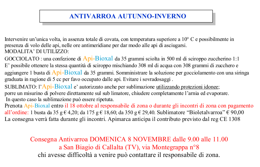 Intervento anti-varroa autunno inverno