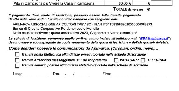 Scheda di Iscrizione APIMARCA da Aprile 2023