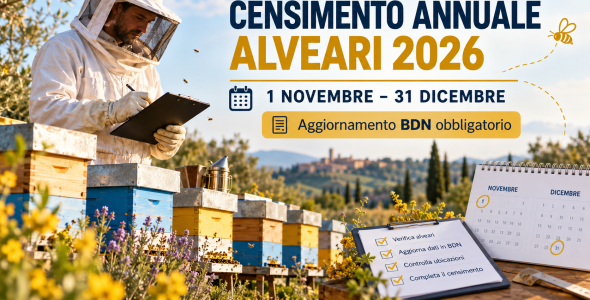 Censimento annuale degli alveari 2026: obbligo in BDN dal 1° novembre al 31 dicembre