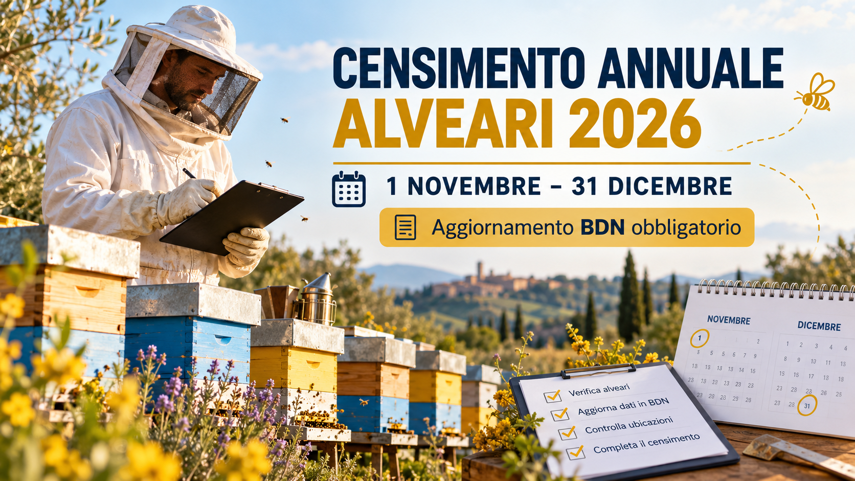 Censimento annuale degli alveari 2026: obbligo in BDN dal 1° novembre al 31 dicembre